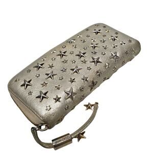 JIMMY CHOO Filipa Star Studded Zippy Long Wallet Leather Metal Rhinestone Gold